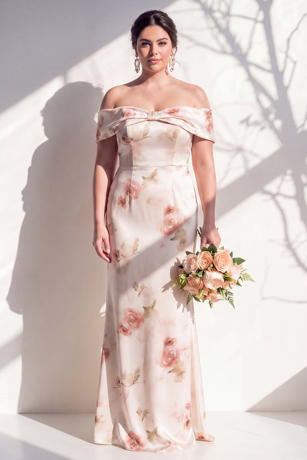 Off The Shoulder Ivory Red Floral Mermaid Bridesmaid Dress