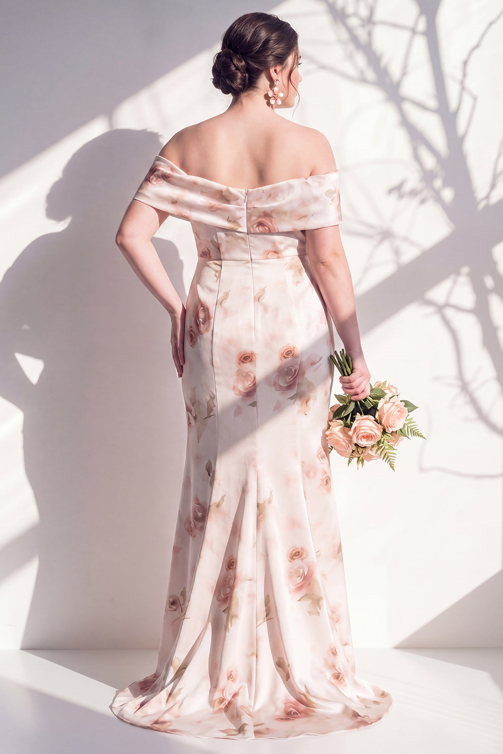 Off The Shoulder Ivory Red Floral Mermaid Bridesmaid Dress