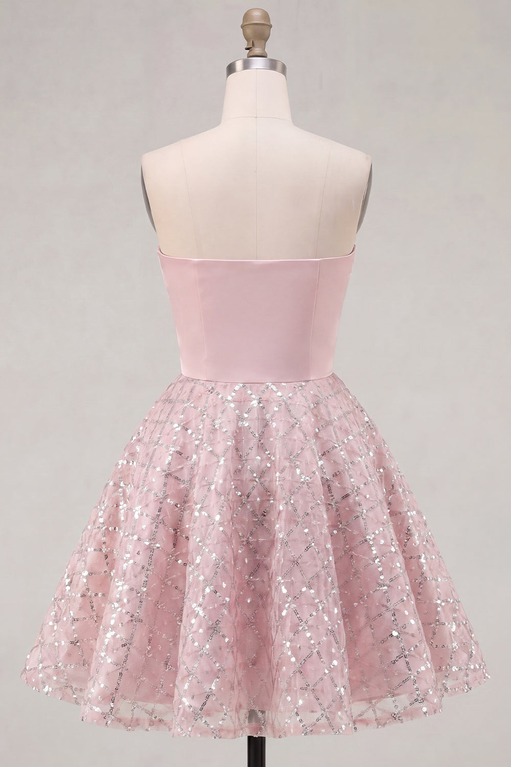 Blush Satin A-Line Strapless Ruched Sequins Cute Short Prom Dress