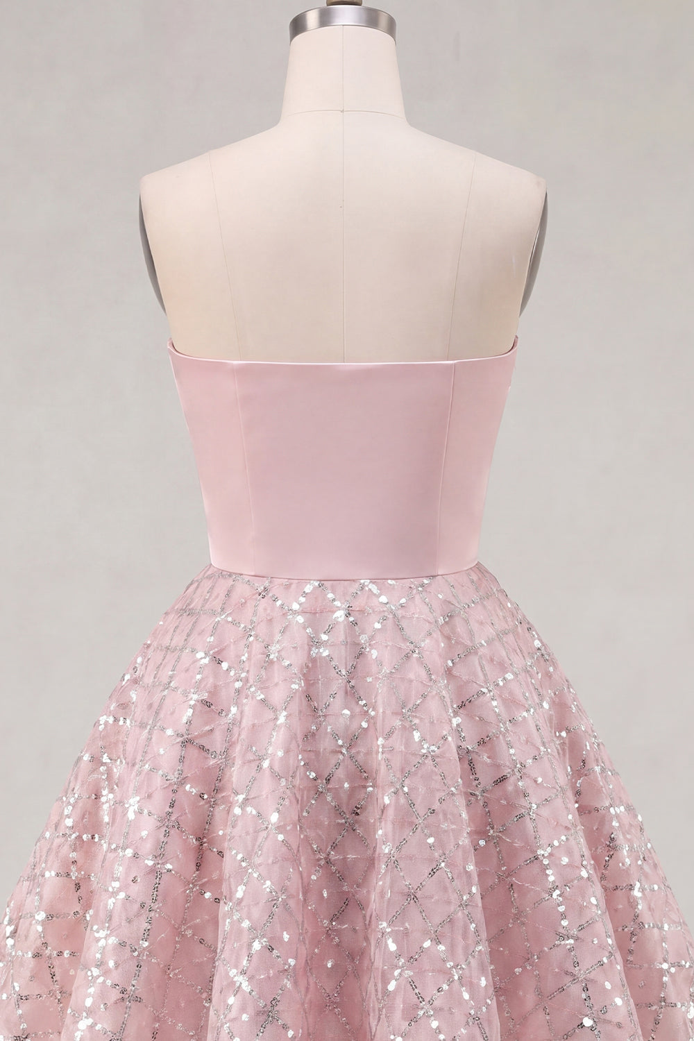 Blush Satin A-Line Strapless Ruched Sequins Cute Short Prom Dress