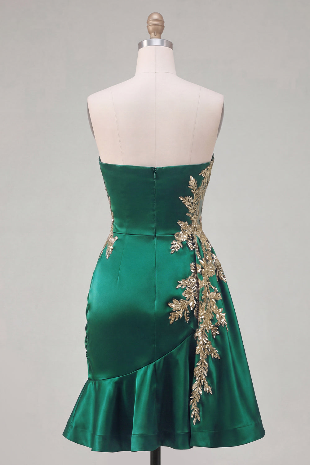 Dark Green Satin Bodycon Sweetheart Ruched Sequins Short Prom Dress with Sash
