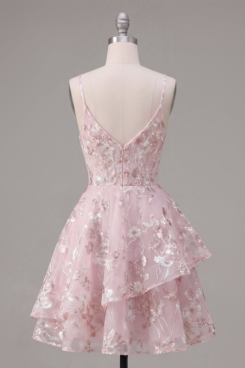 Vestido de Fiesta Floral Rosa en Corsé con Tirantes Espagueti y Corte A