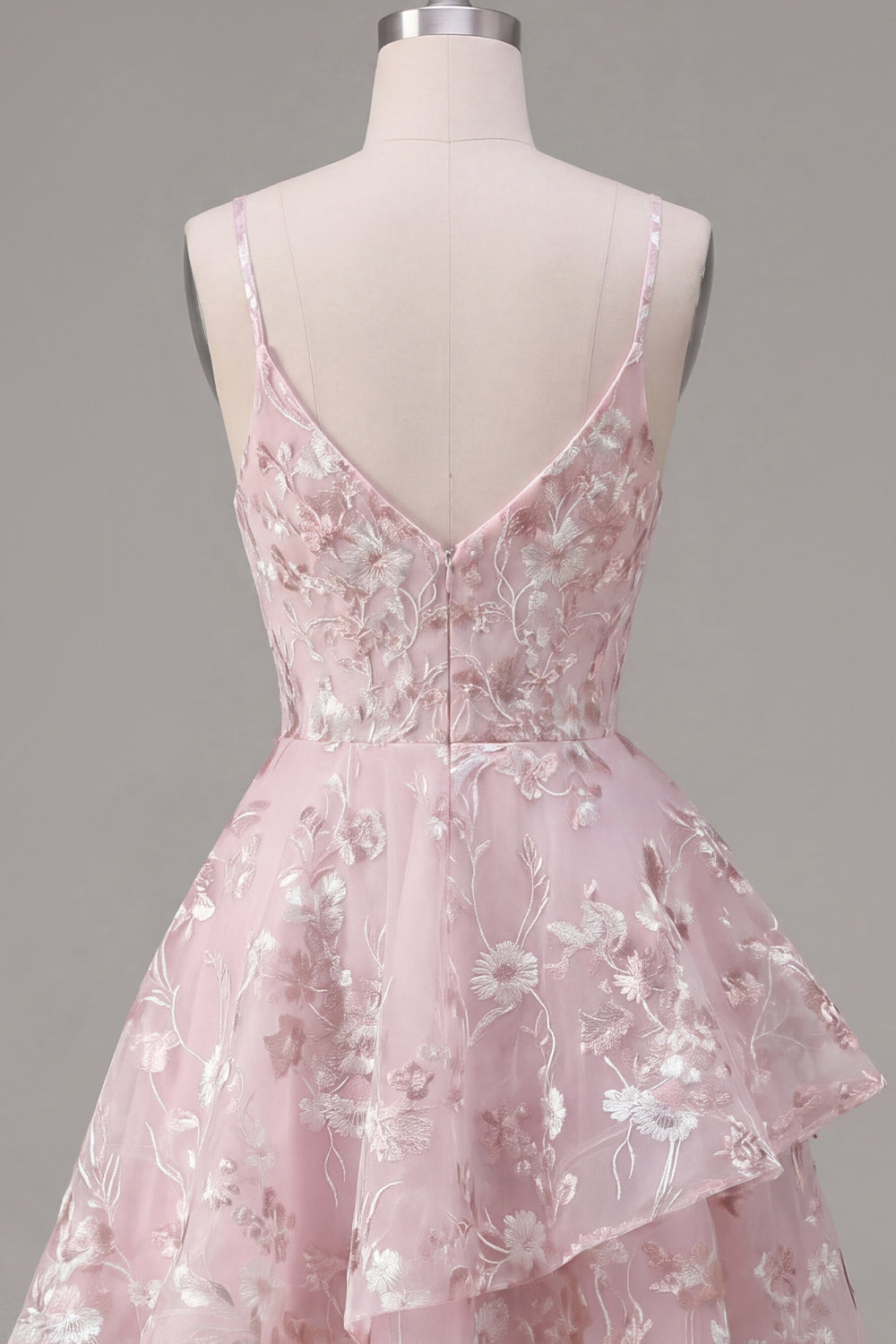 Vestido de Fiesta Floral Rosa en Corsé con Tirantes Espagueti y Corte A