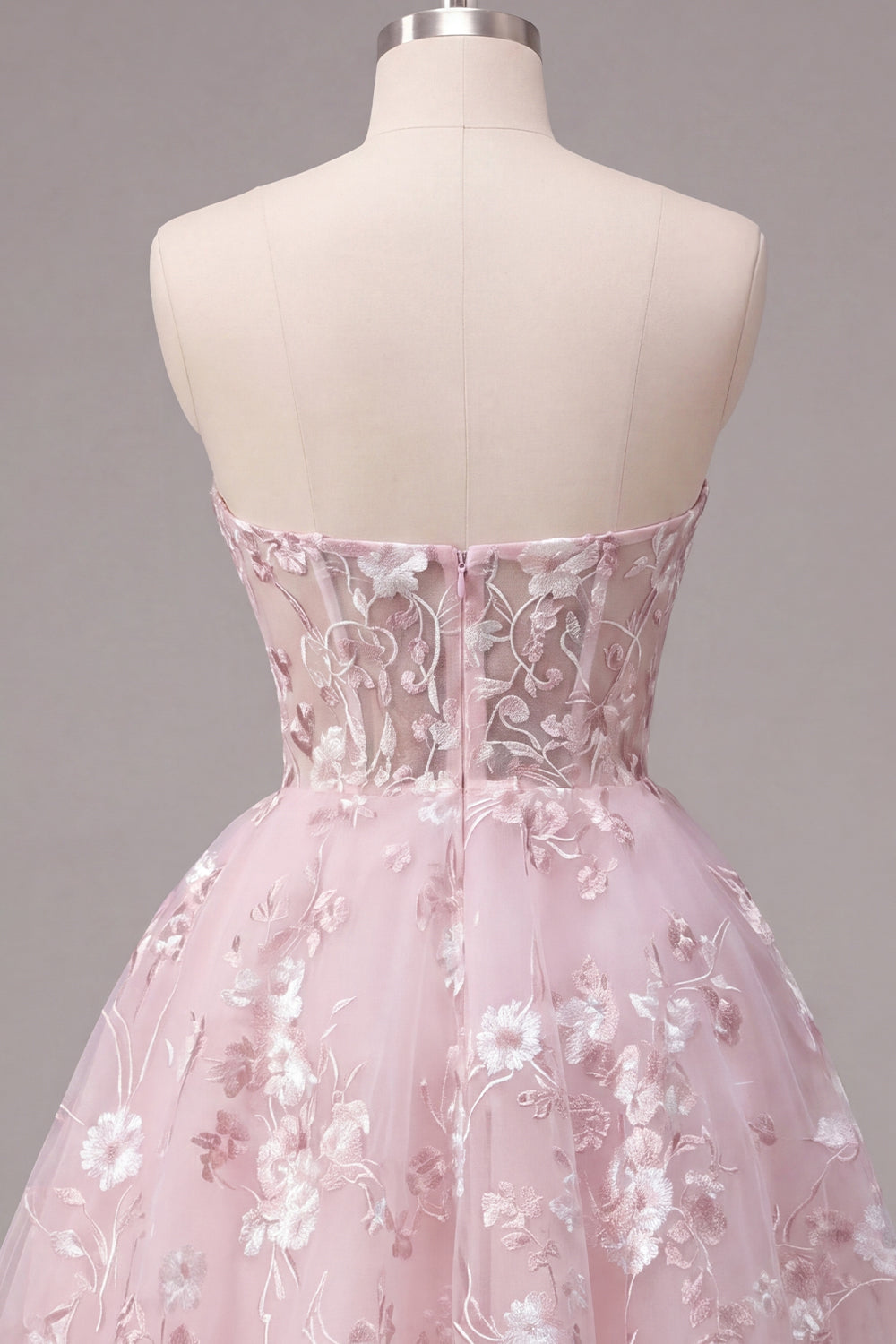 Strapless A-Line Pink Corset Floral Homecoming Dress