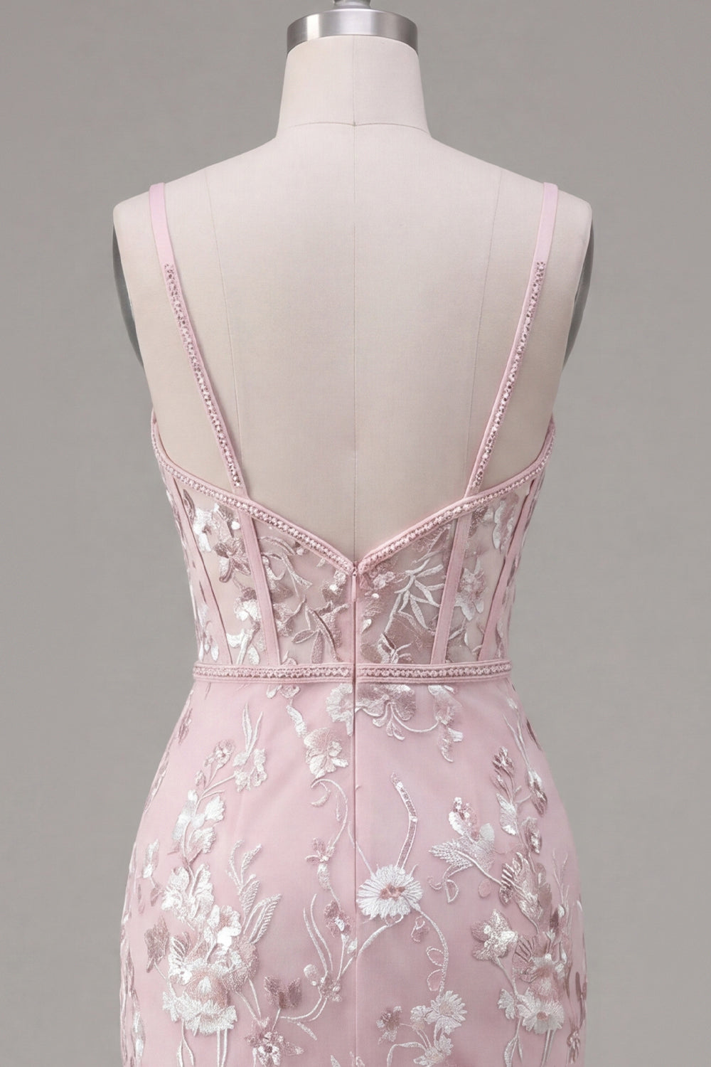 Pink Corset Bodycon Spaghetti Straps Floral Homecoming Dress