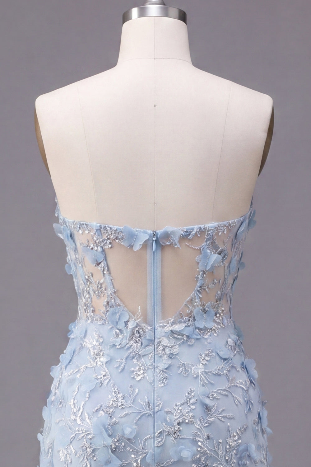 Floral Sparkly Blue Corset Tight Short Strapless Homecoming Dress with Beading
