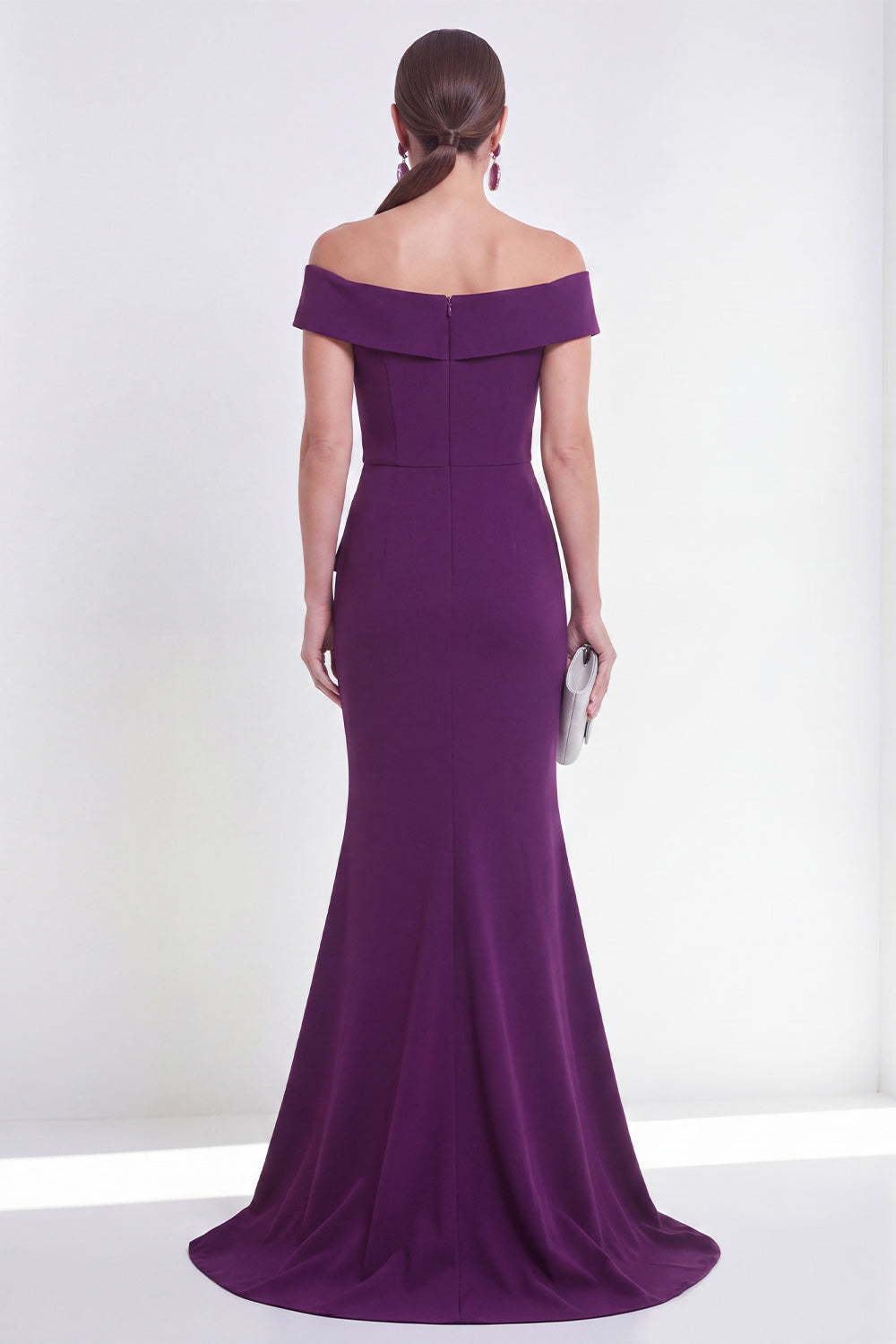 Off the Shoulder Purple Mermaid Ruched Formal Dress with Slit