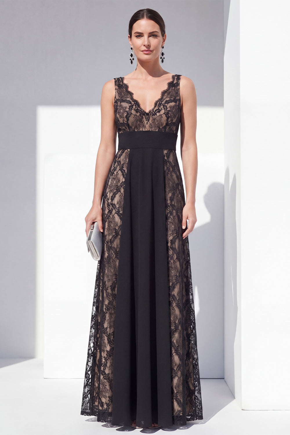 Black Lace A-Line V-Neck Formal Dress