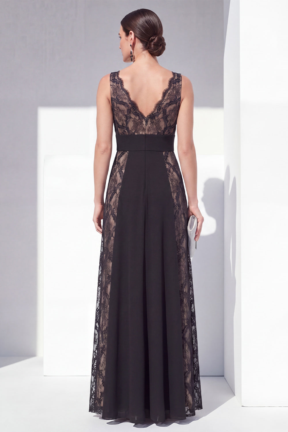 Black Lace A-Line V-Neck Formal Dress