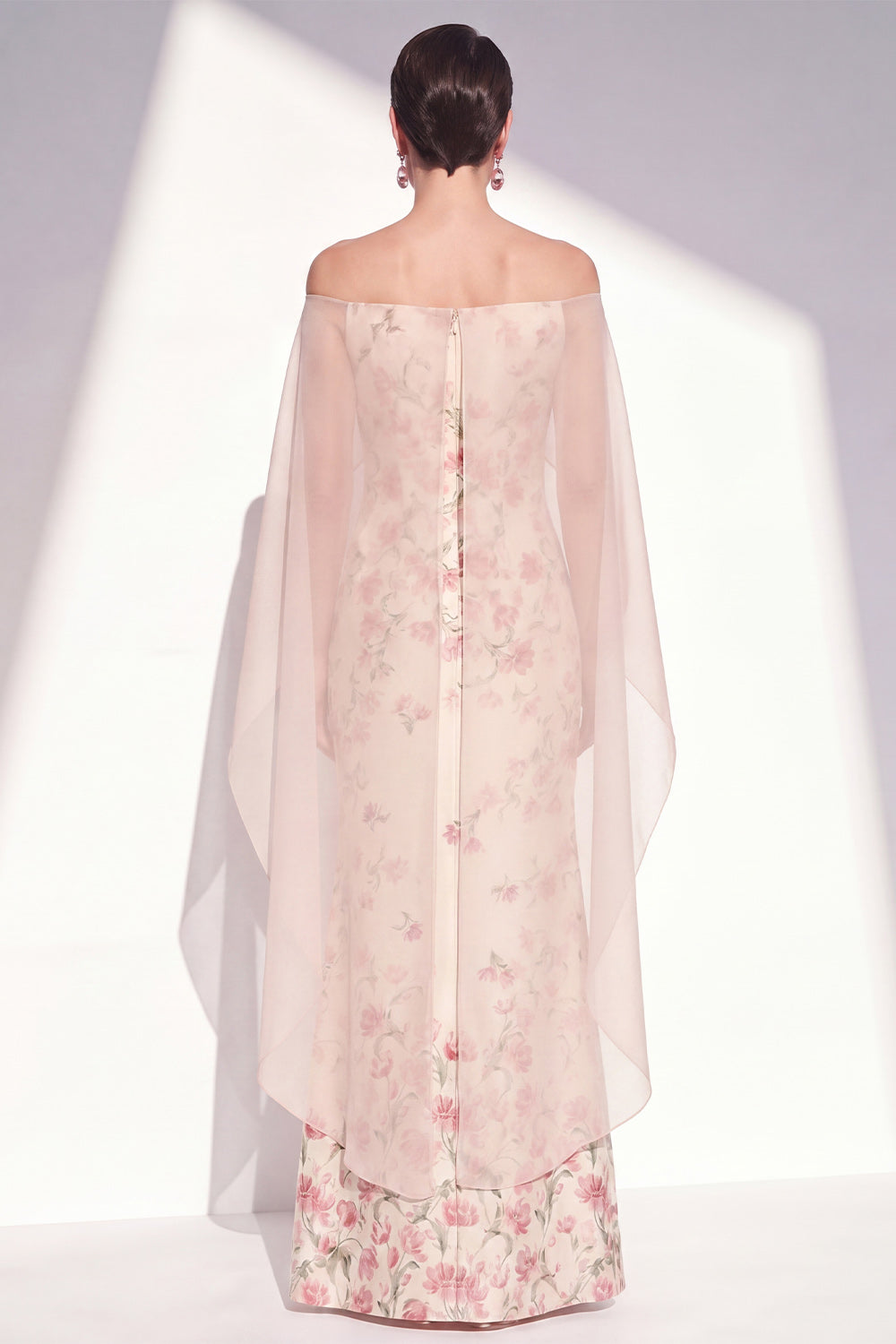 Apricot Strapless Floral Mermaid Long Mother Of the Bride Dress with Cape