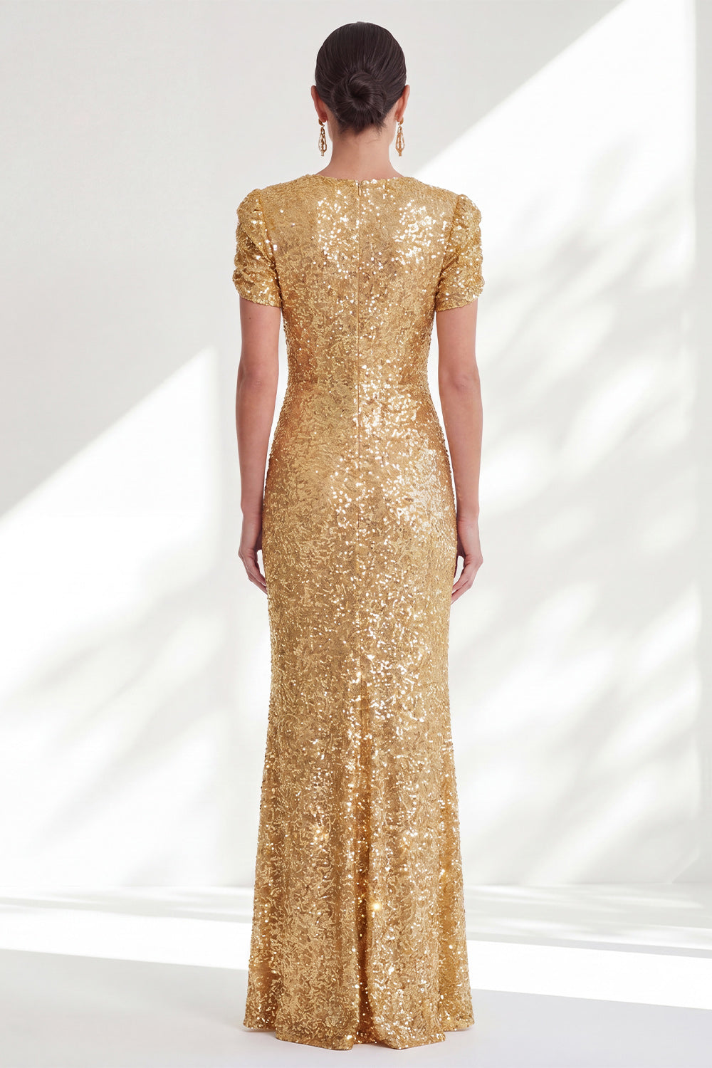 Sparkly Mermaid Golden Round Neck Sequins Long Mother Of the Bride Dress