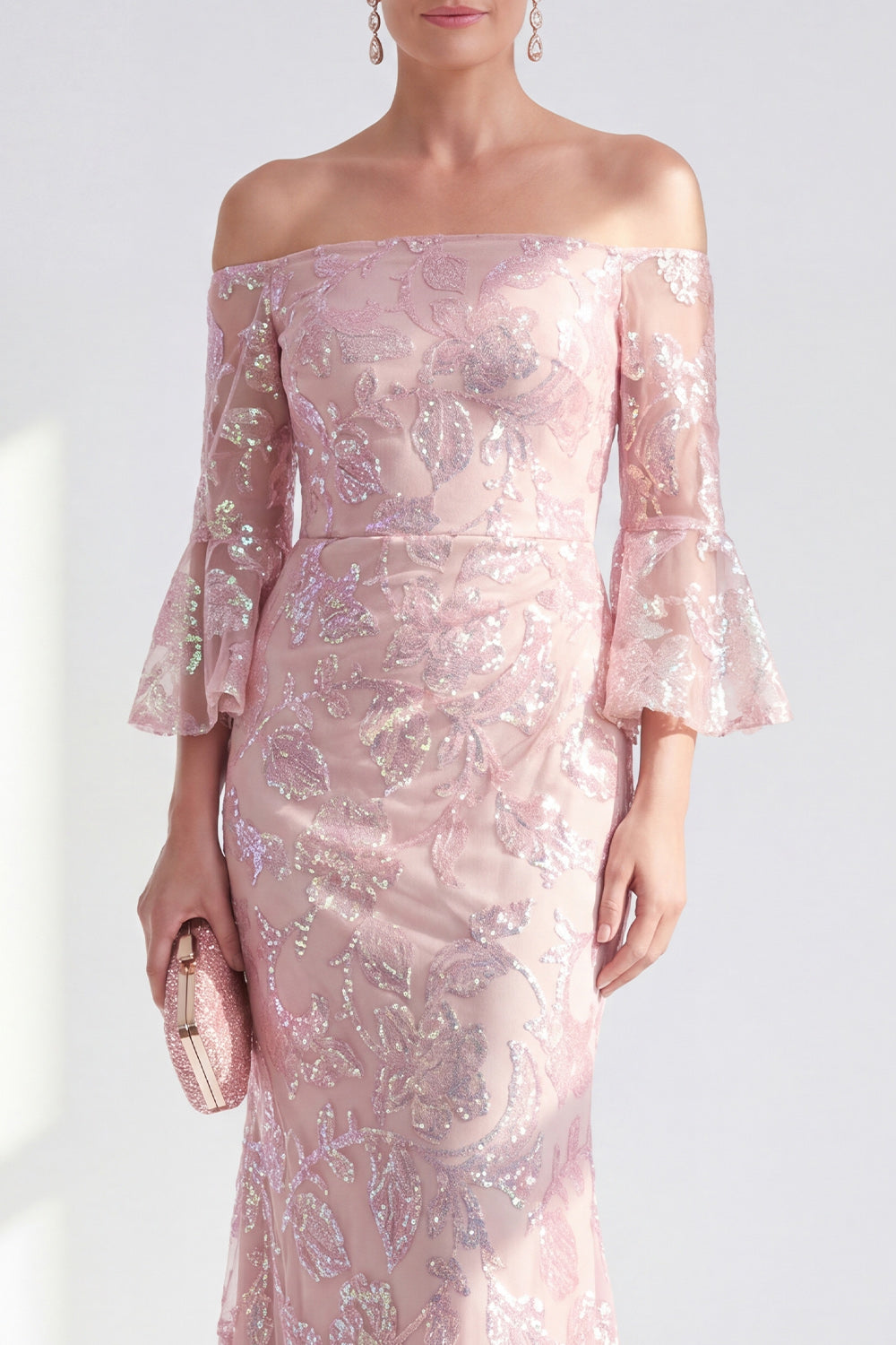 Sparkly Mermaid Off-the-Shoulder Sequin Long Mother of the Bride Dress