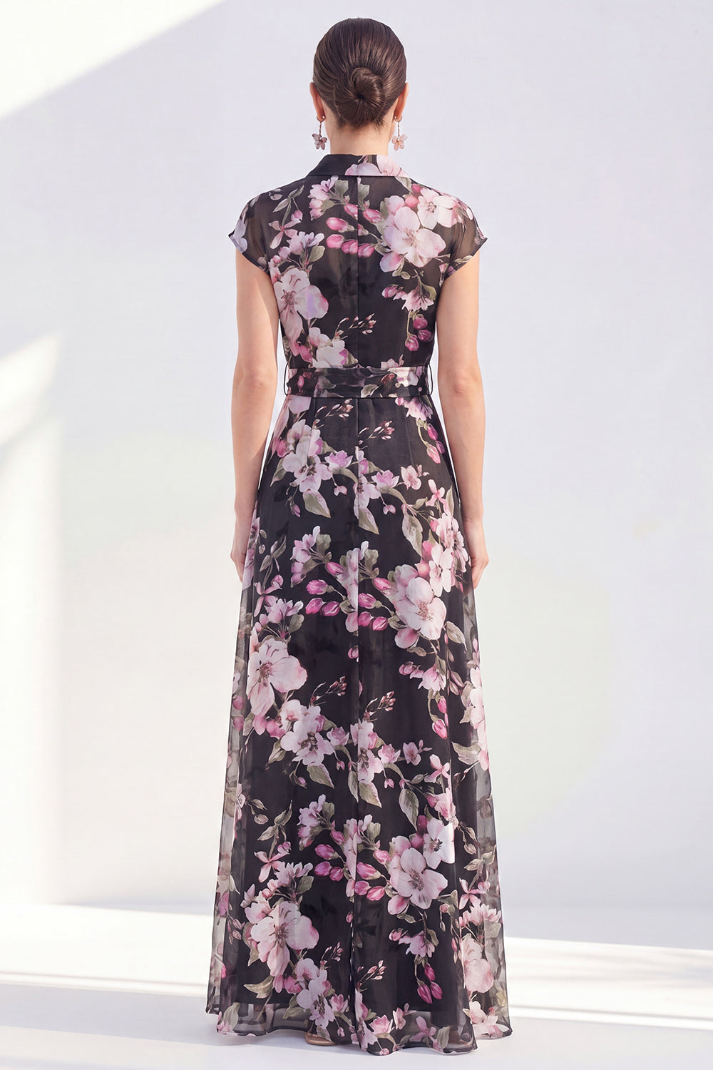 White A-Line Floral Long Mother of the Bride Dress with Belt