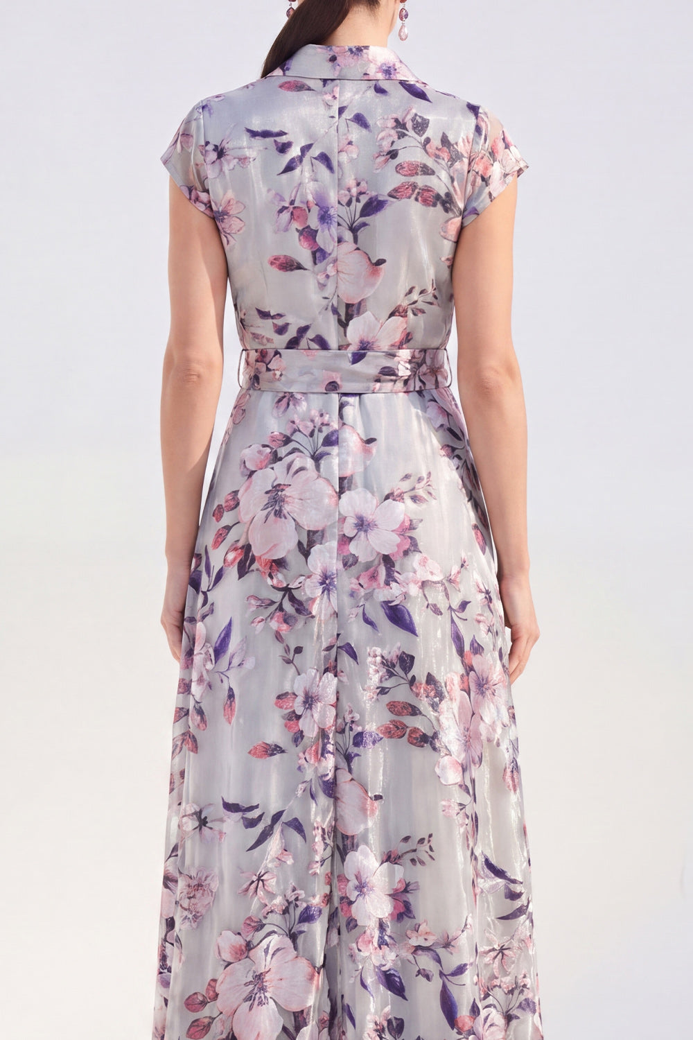 White A-Line Floral Long Mother of the Bride Dress with Belt