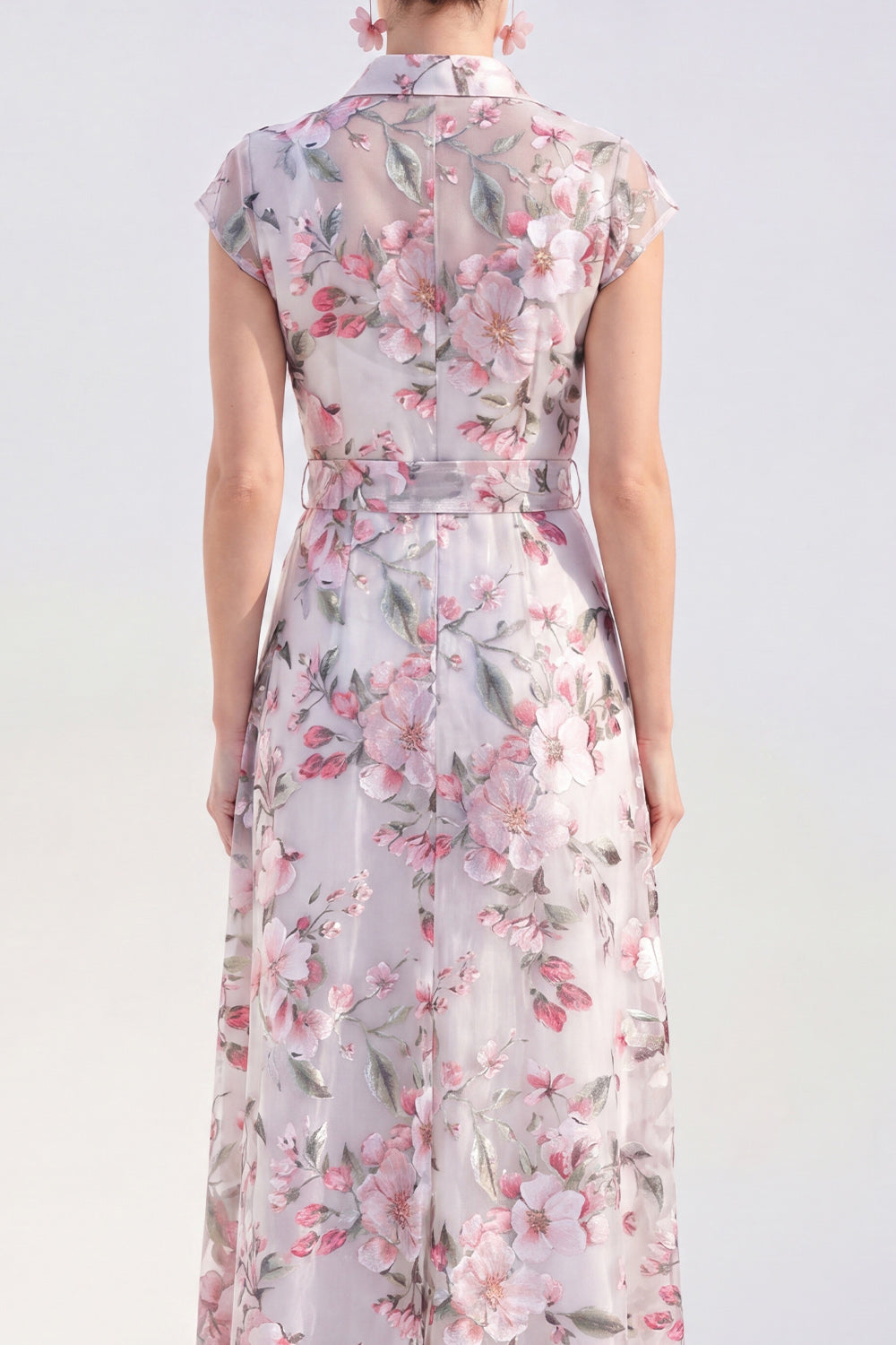 White A-Line Floral Long Mother of the Bride Dress with Belt