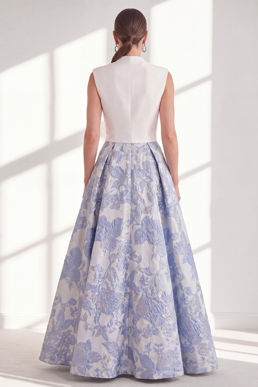 Blue A-Line V-Neck Long Mother of the Bride Dress with Bow
