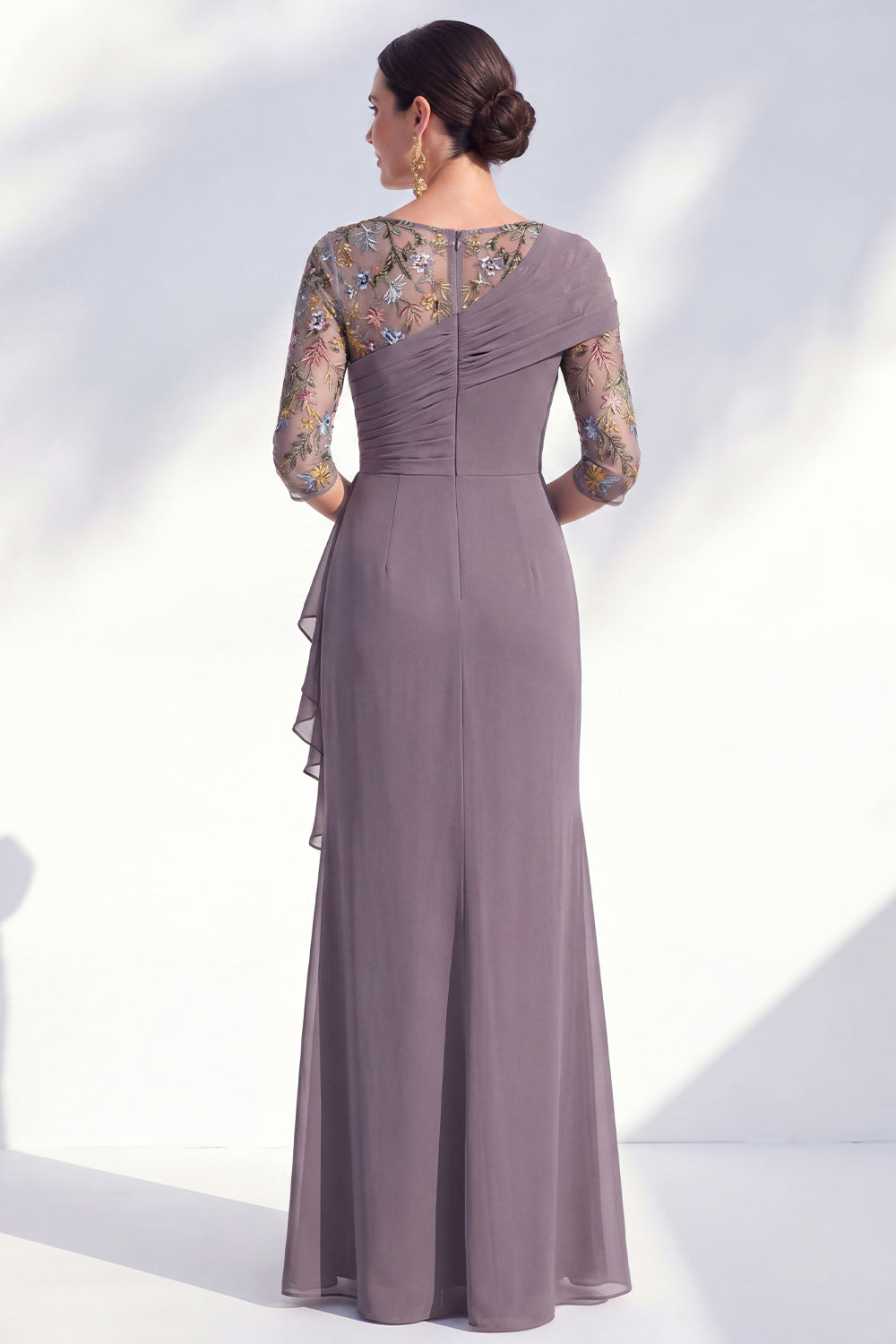 Green Mermaid Bateau Neck Chiffon Floral Long Mother of the Bride Dress