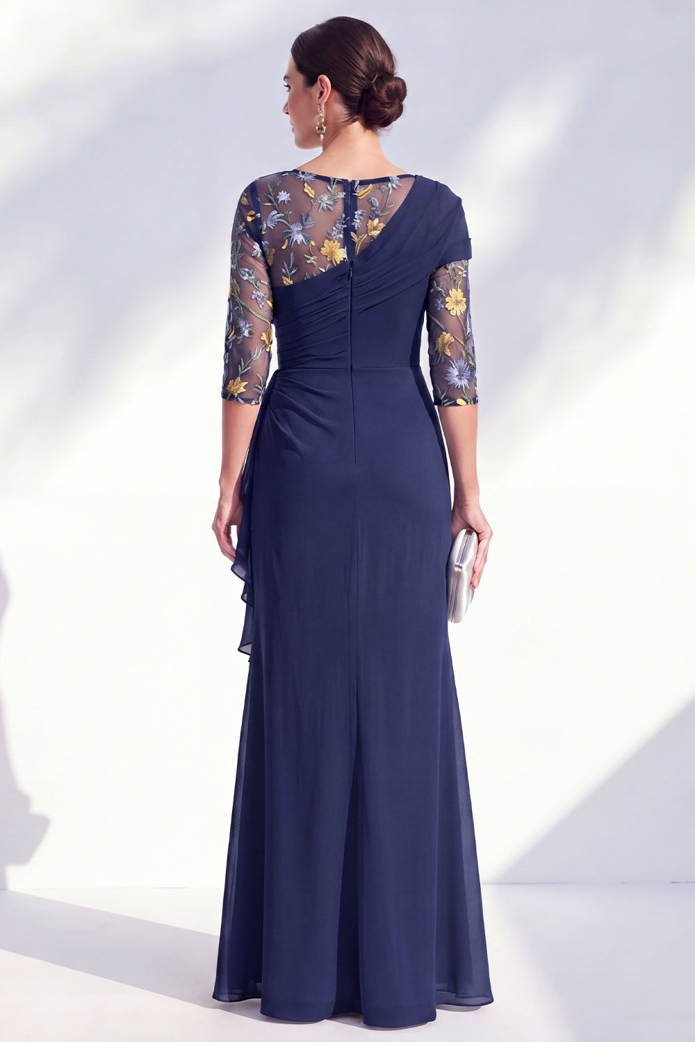 Green Mermaid Bateau Neck Chiffon Floral Long Mother of the Bride Dress