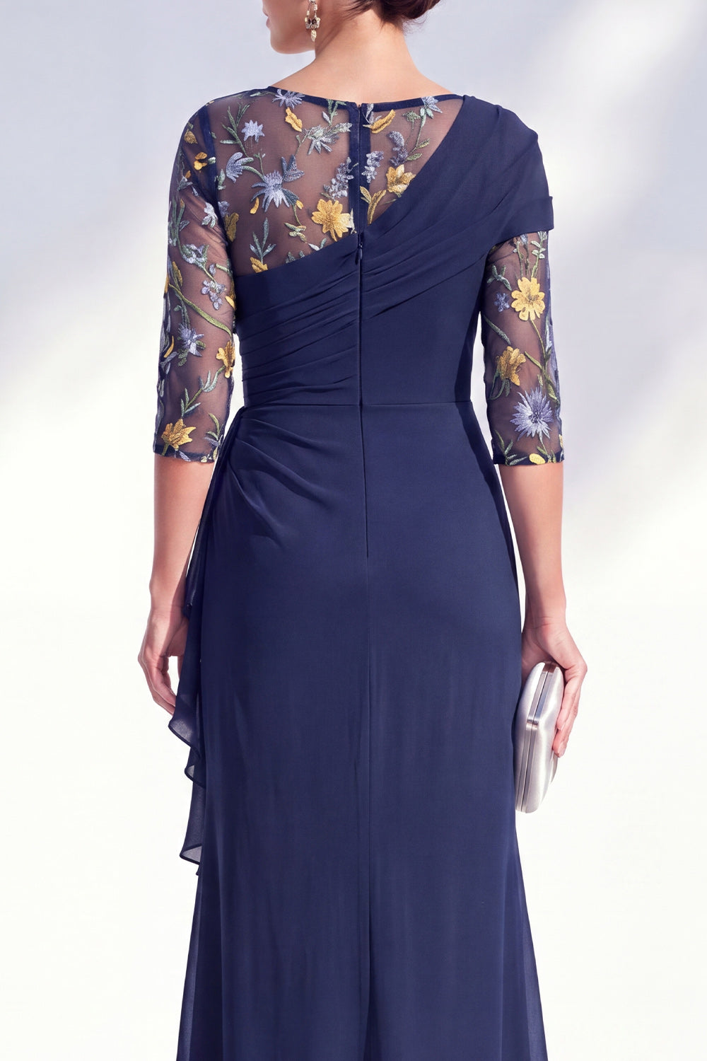 Green Mermaid Bateau Neck Chiffon Floral Long Mother of the Bride Dress