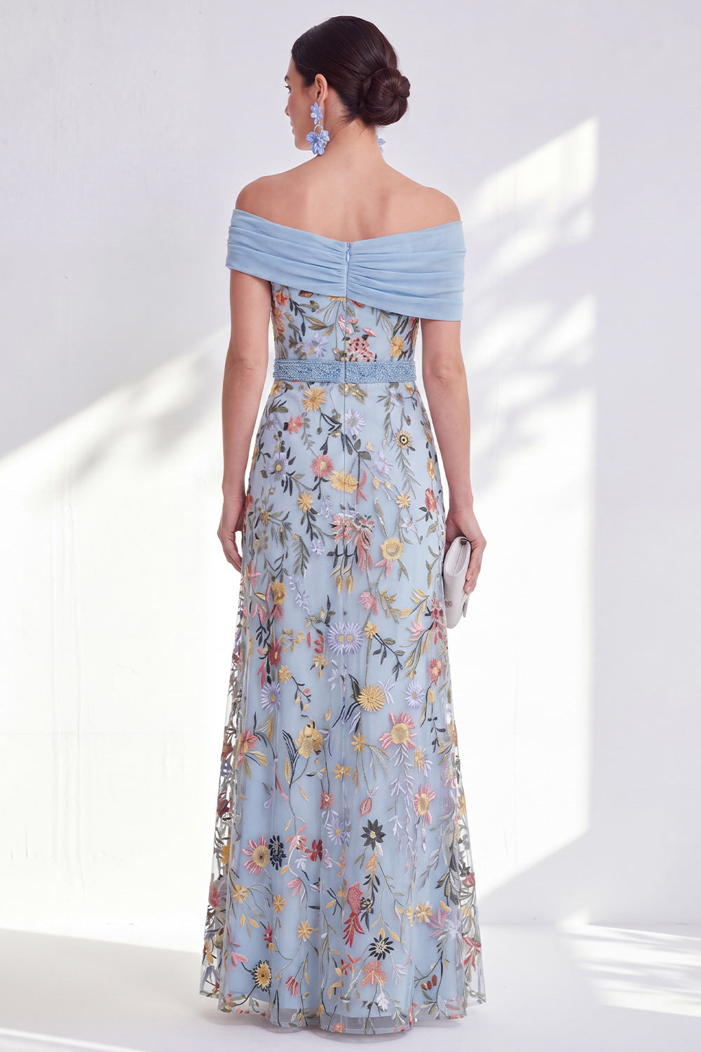 Green A-Line Off-the-Shoulder Floral Long Mother of the Bride Dress
