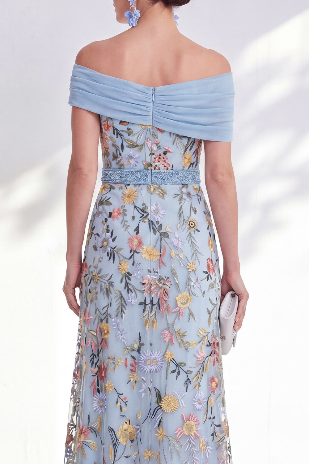 Green A-Line Off-the-Shoulder Floral Long Mother of the Bride Dress