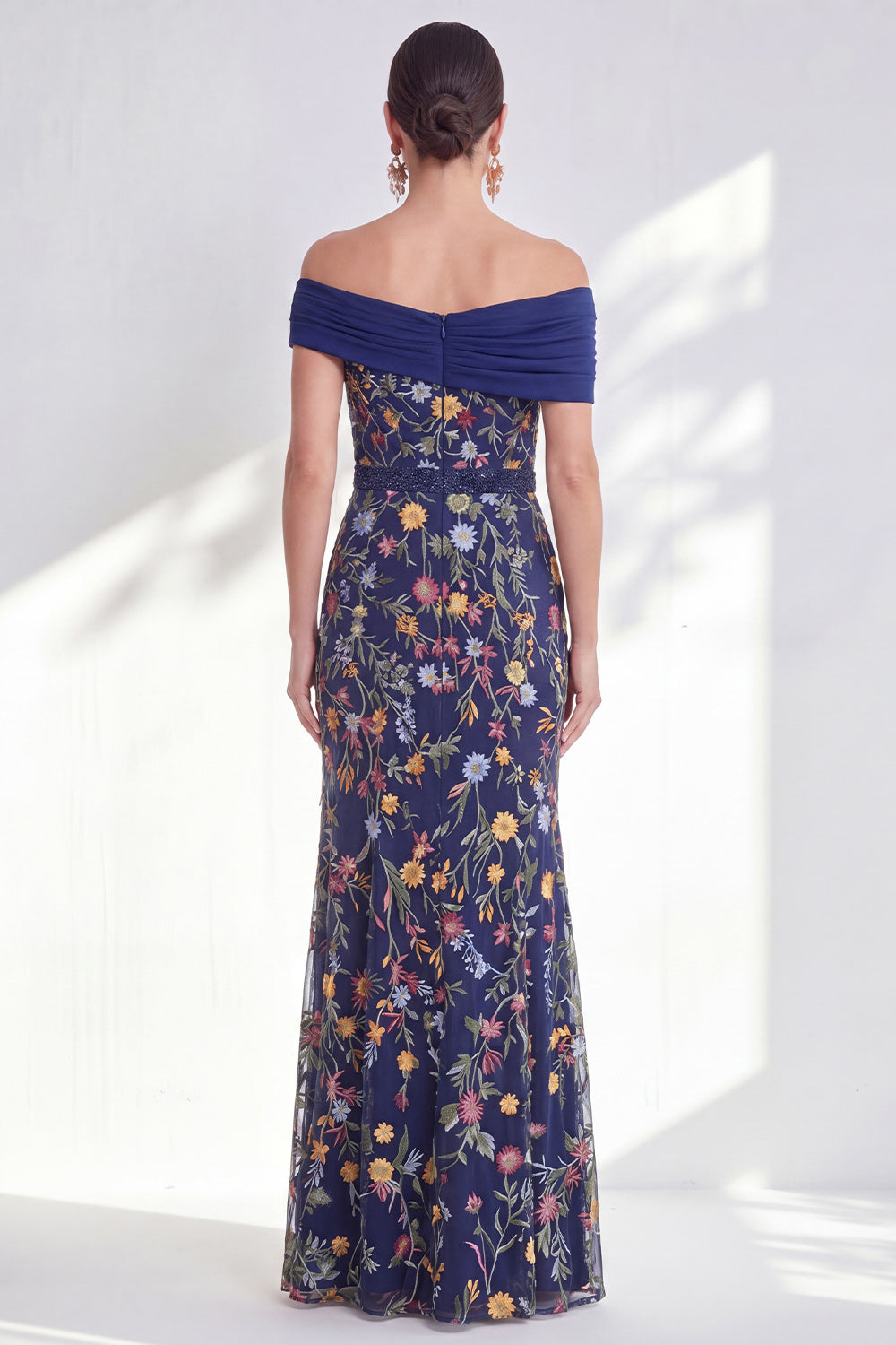 Green A-Line Off-the-Shoulder Floral Long Mother of the Bride Dress