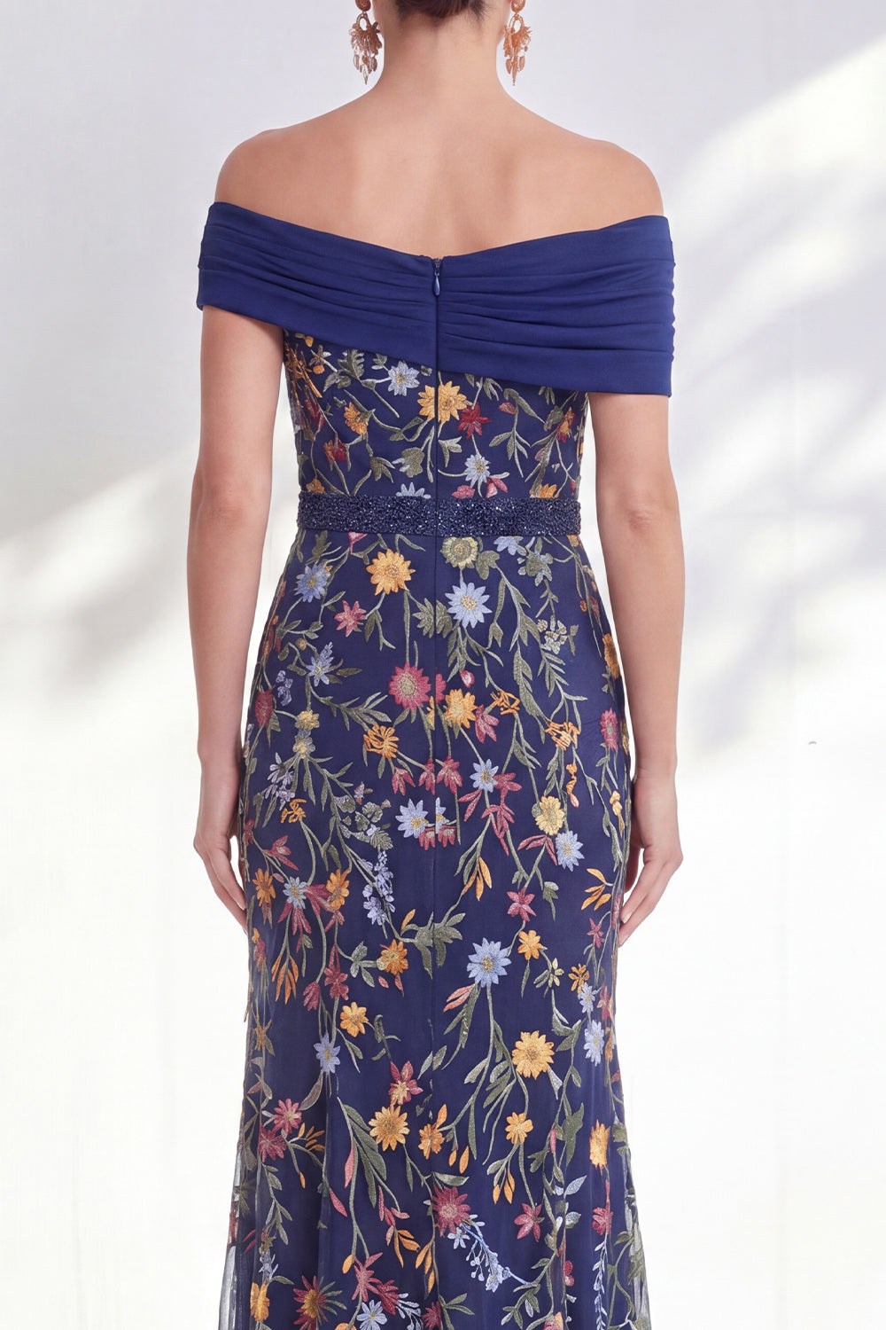 Green A-Line Off-the-Shoulder Floral Long Mother of the Bride Dress