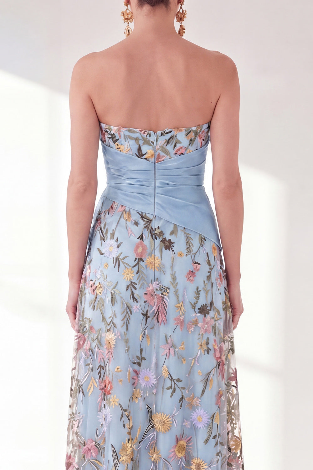 Blue A-Line Sweetheart Floral Long Mother Of the Bride Dress with Slit