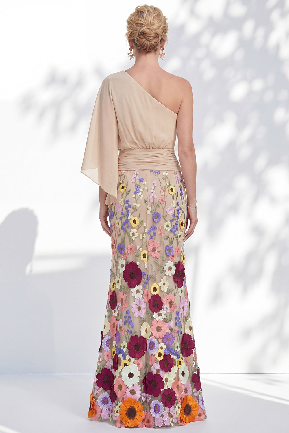 One Shoulder Lilac Mermaid Floral Long Mother Of the Bride Dress with Cape Sleeves