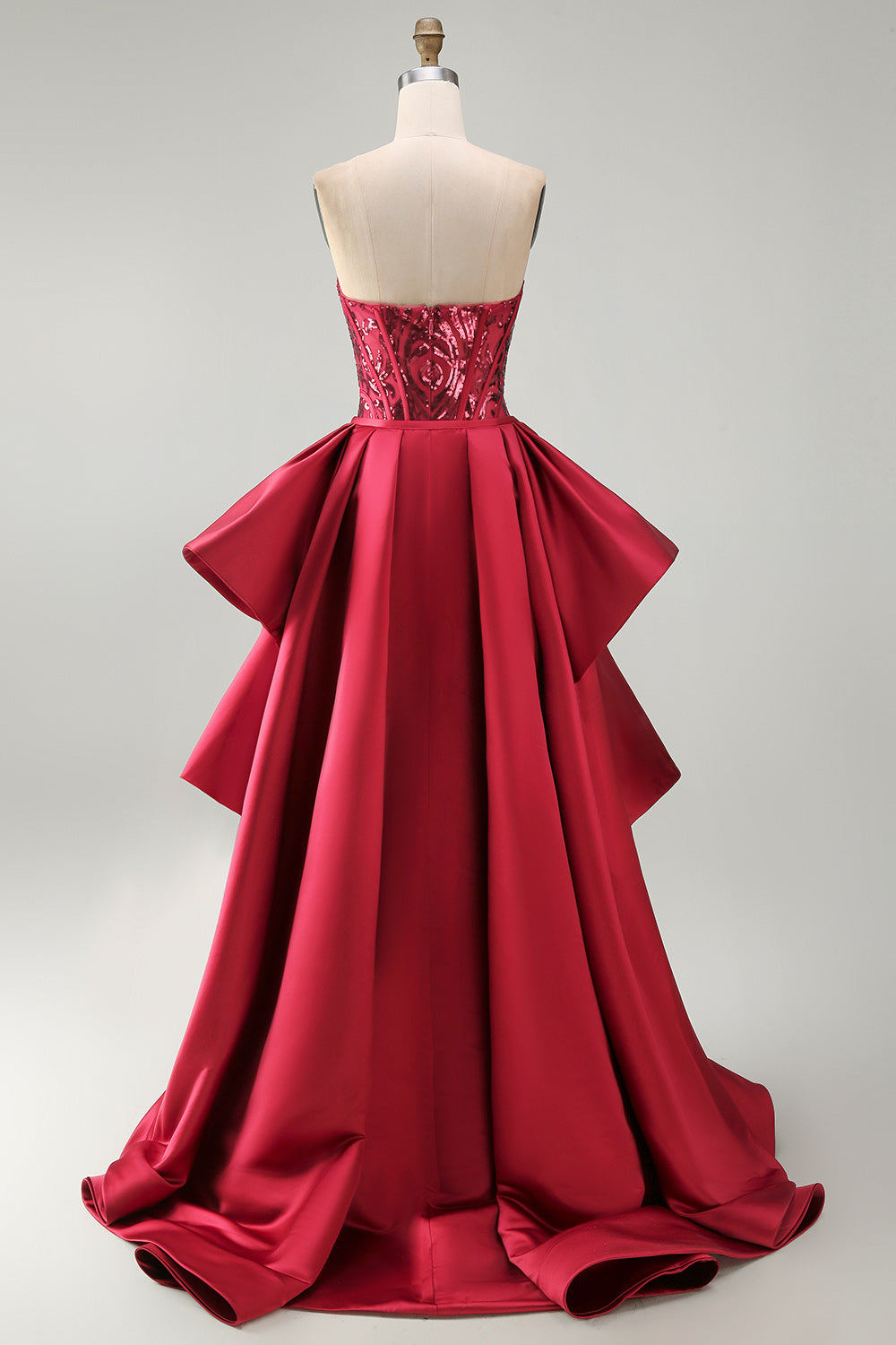 Red Mermaid Sheer Corset Sweetheart Beaded Long Pageant Dress with Sash