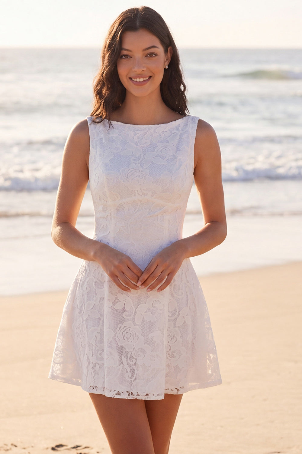 Ivory A-Line Corset Lace Mini Dress
