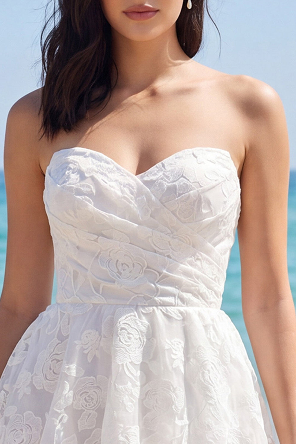 Sweetheart Floral A Line Tiered Little White Dress