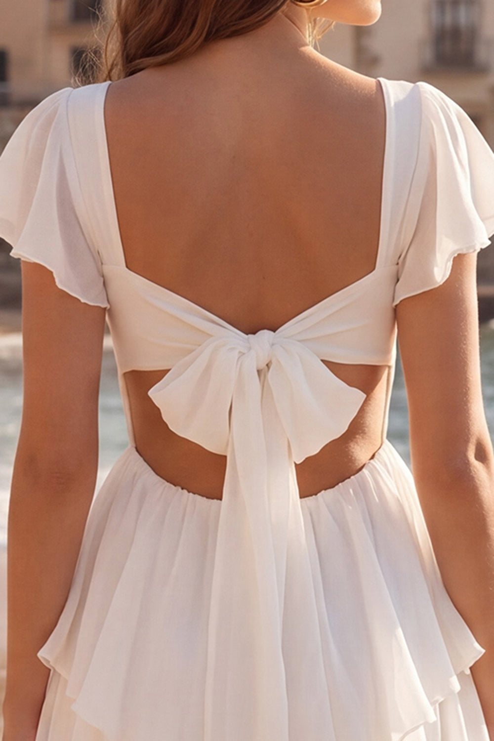 Tiered V Neck Ruffled A Line Little White Dress