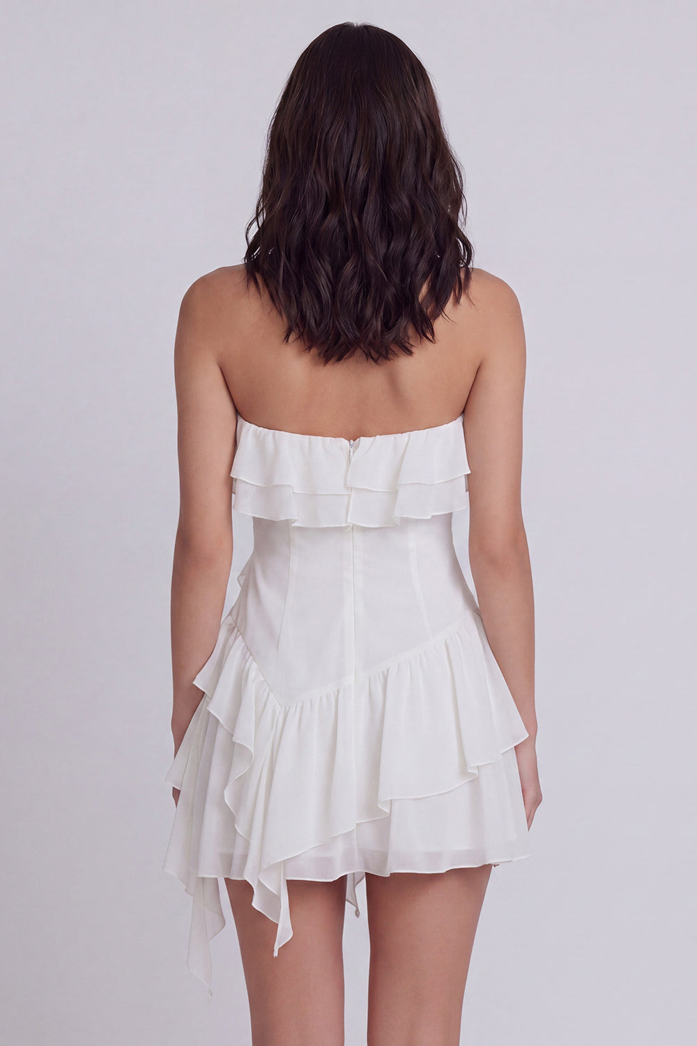 Strapless Ruffled A Line Little White Dress