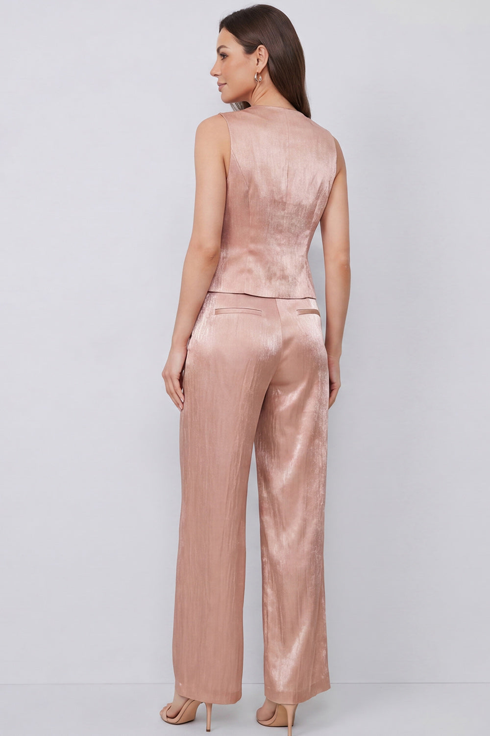 Costumes deux pièces Dusty Rose avec encolure en V et poches pour femmes