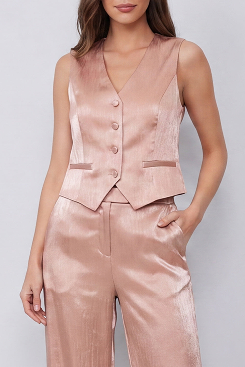Costumes deux pièces Dusty Rose avec encolure en V et poches pour femmes