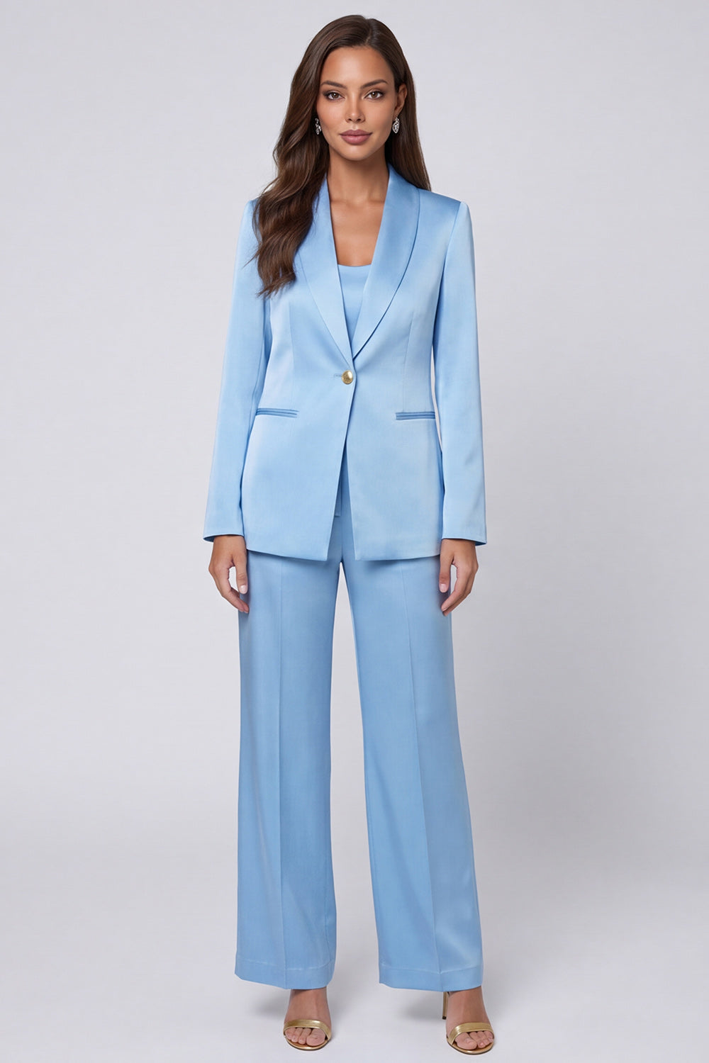 Shawl Lapel Light Blue 2-Piece Women's Suits