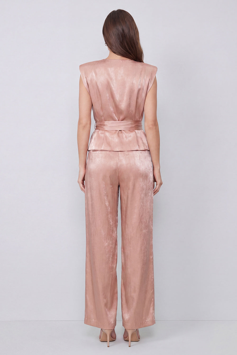 Ruched Dusty Rose 2 Piece Women's Suits with Sash