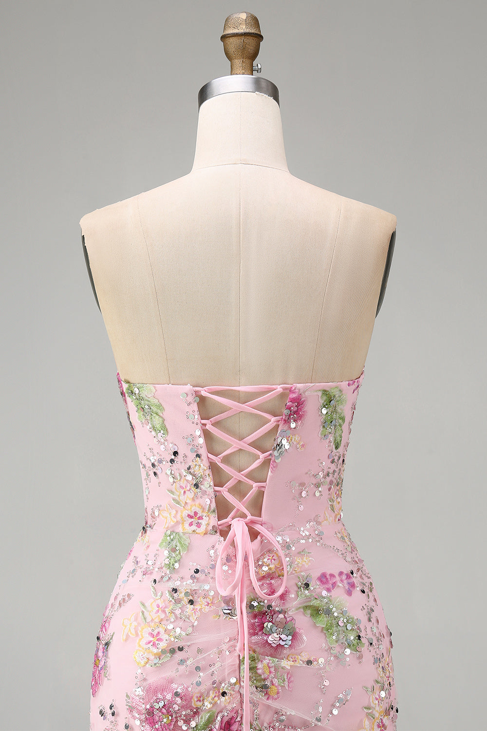 Pink Sweetheart Sheer Corset Bodycon Sequins Floral Homecoming Dress