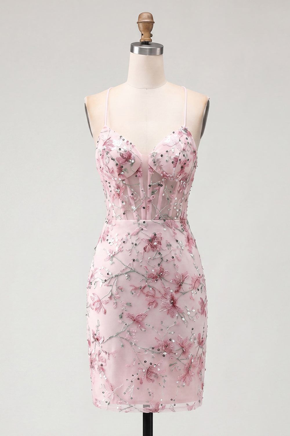 Yellow Bodycon Sheer Corset Floral Sequins Short Homecoming Dress with Lace-Up Back