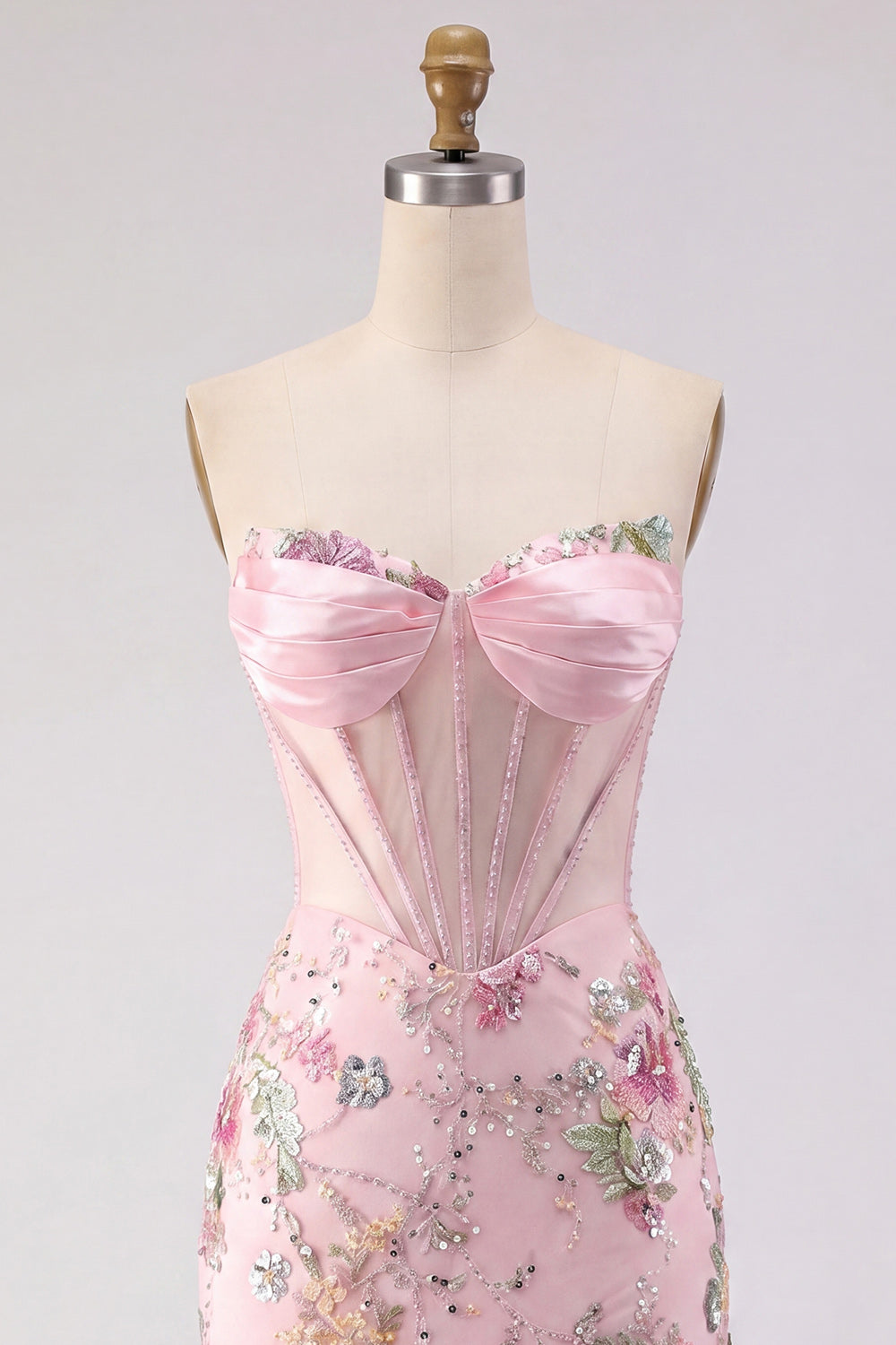 Vestido de regreso a casa ajustado con diseño floral rosa, corsé y lentejuelas