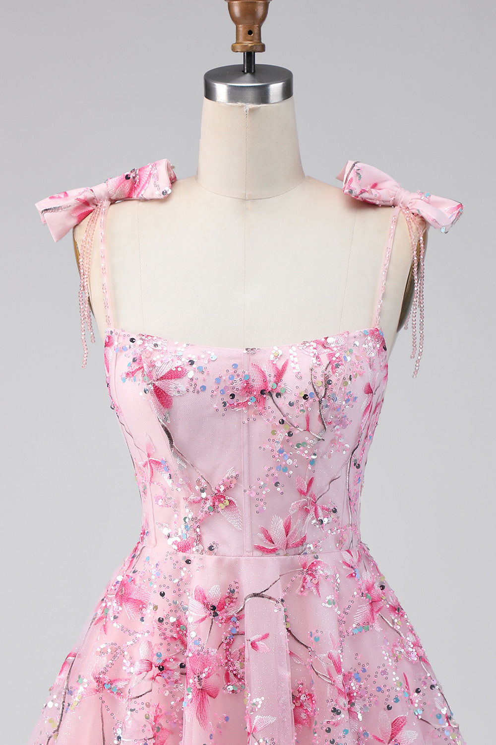 Floral Pink Sequin A Line Homecoming Dress