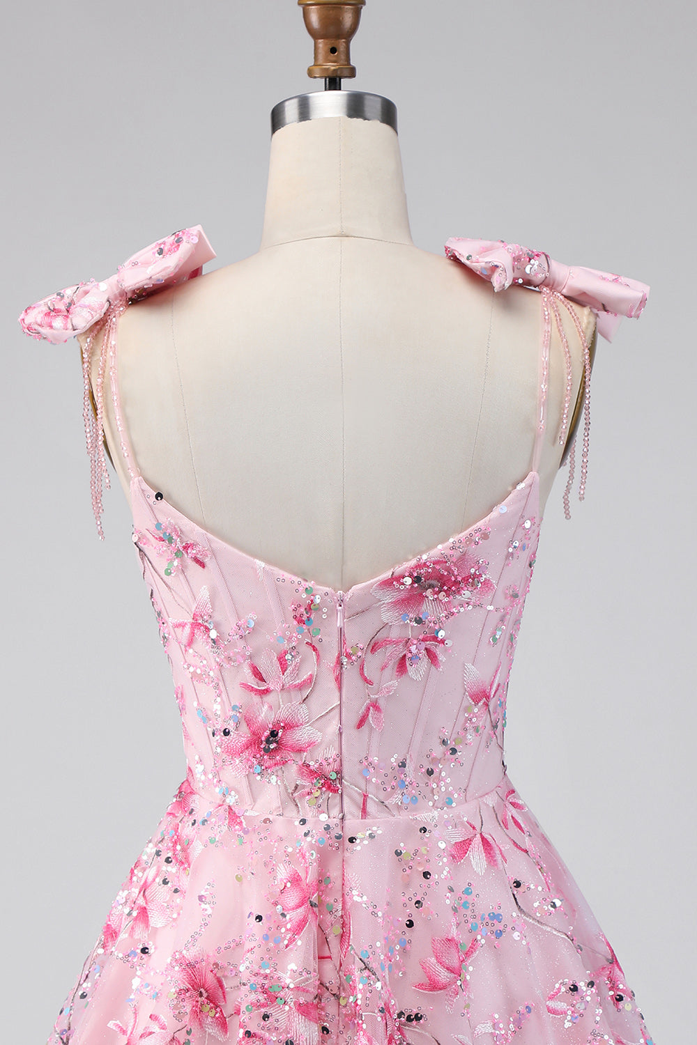 Floral Pink Sequin A Line Homecoming Dress