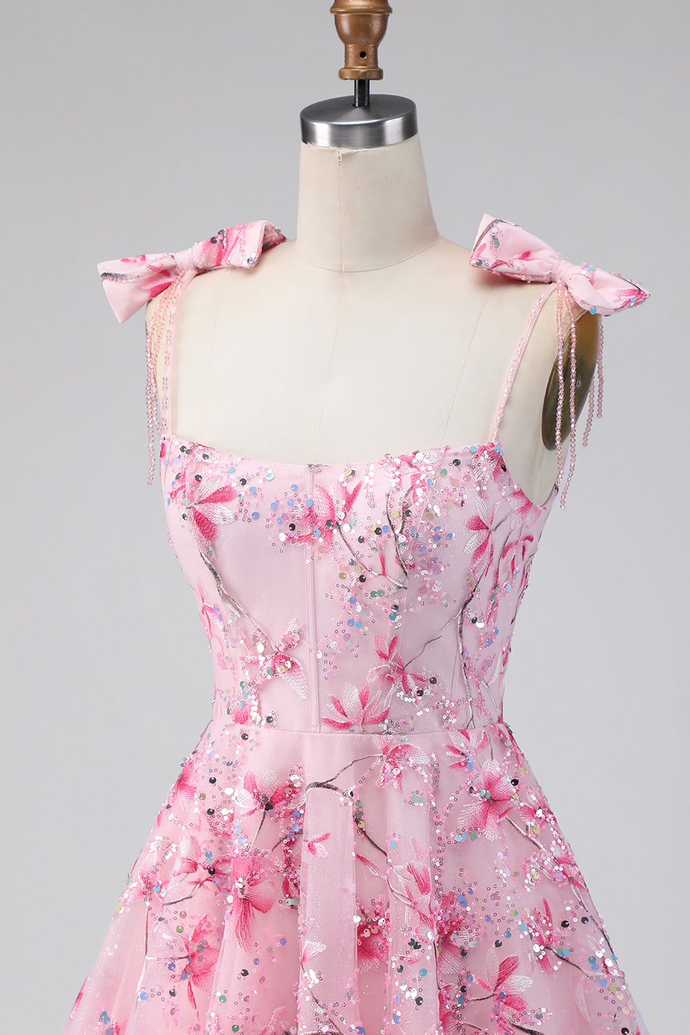 Floral Pink Sequin A Line Homecoming Dress
