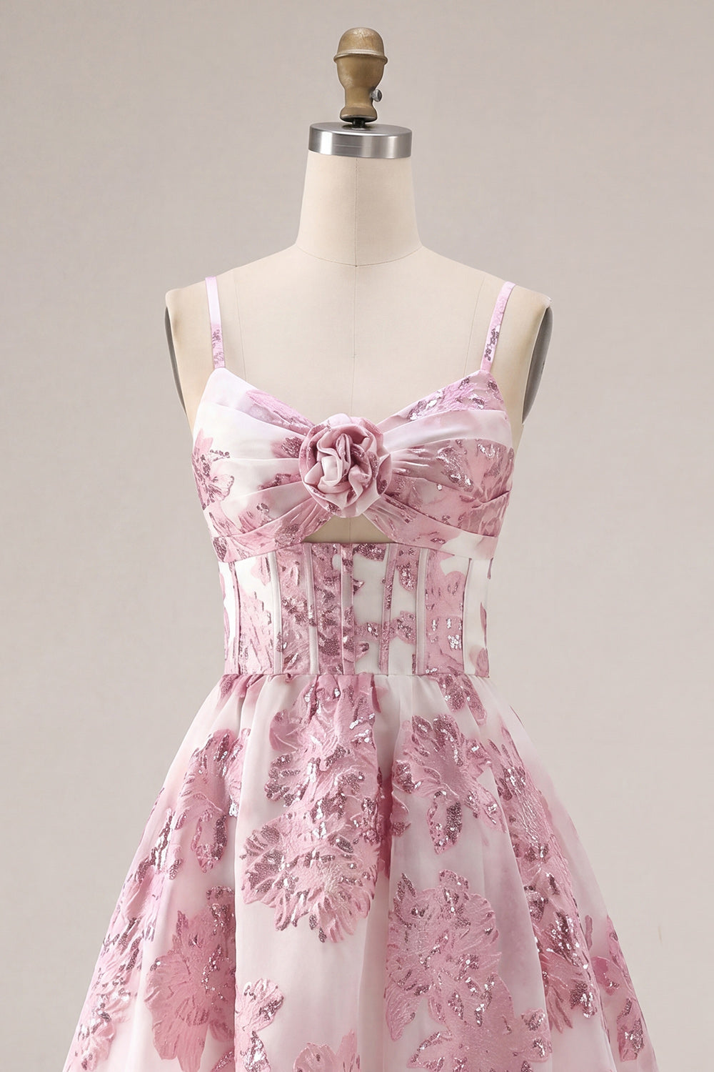 Pink A-Line Corset Ruffled Floral Short Homecoming Dress