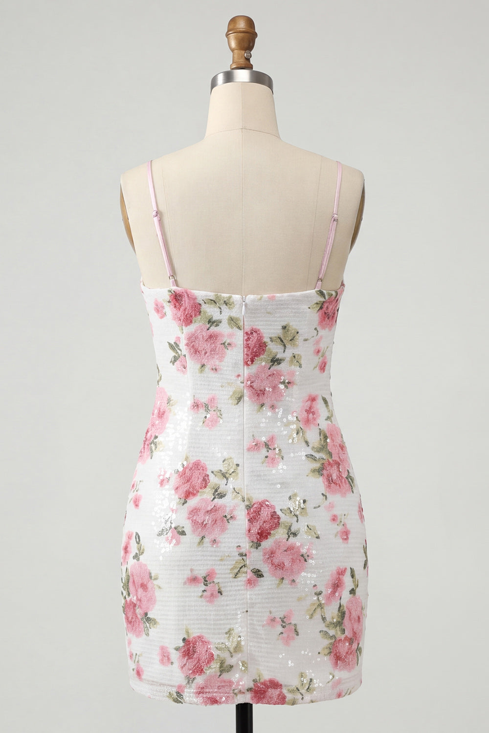 Bodycon Light Pink Floral Sequin Homecoming Dress with Bow