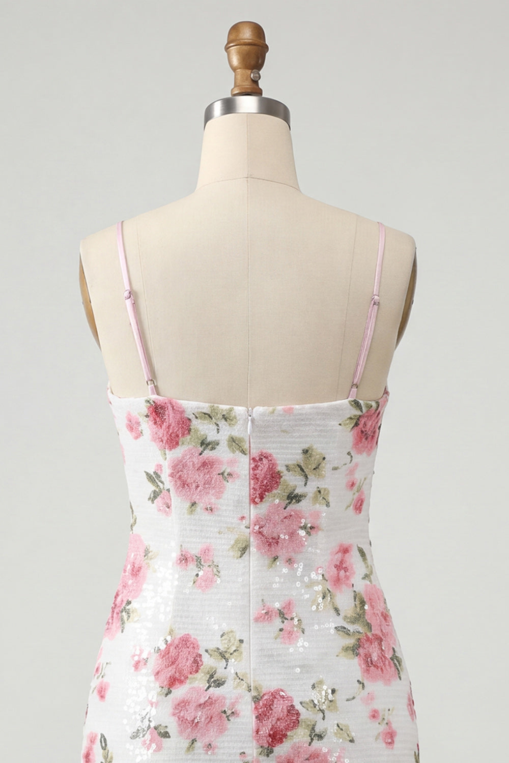 Bodycon Light Pink Floral Sequin Homecoming Dress with Bow