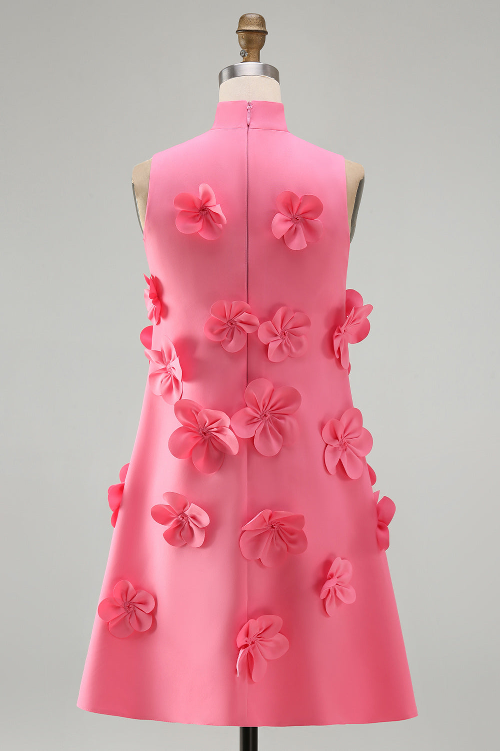 Hot Pink High Neck A-Line Homecoming Dress with 3D Flowers