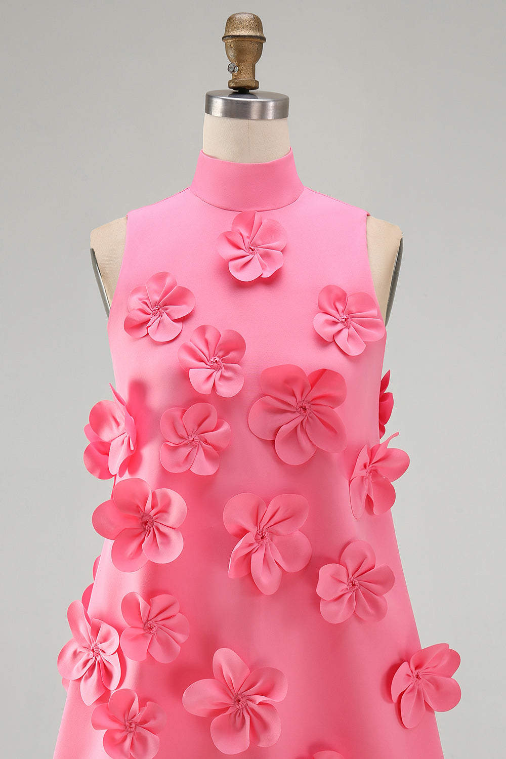Hot Pink High Neck A-Line Homecoming Dress with 3D Flowers