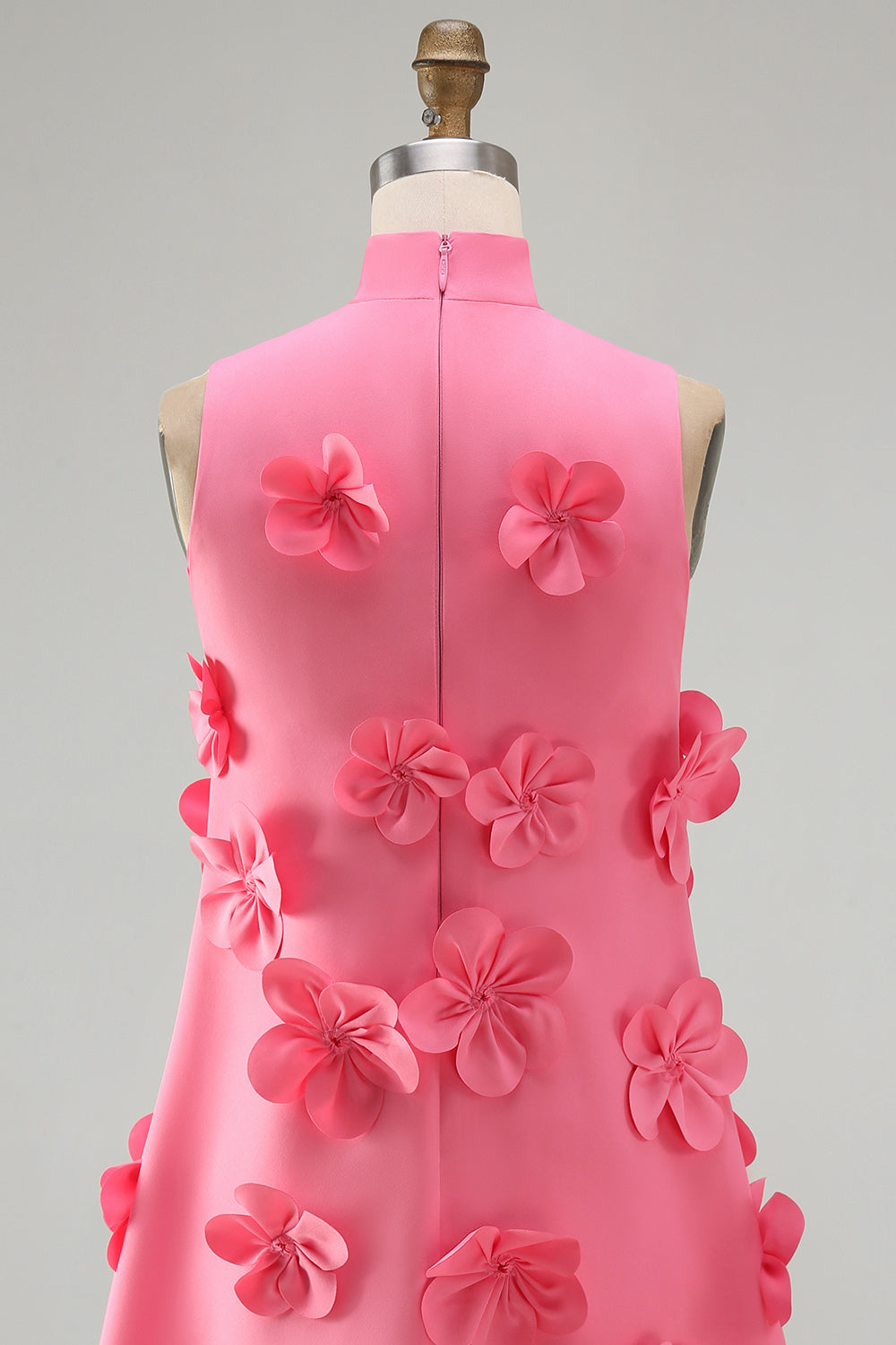 Hot Pink High Neck A-Line Homecoming Dress with 3D Flowers